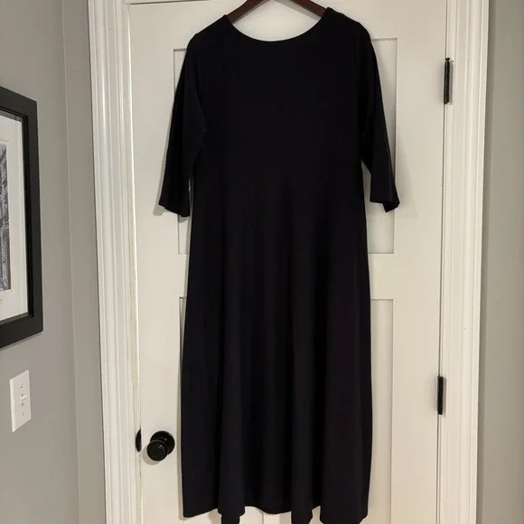 Eileen Fisher Black Crew Neck Midi Dress - Picture 4 of 6